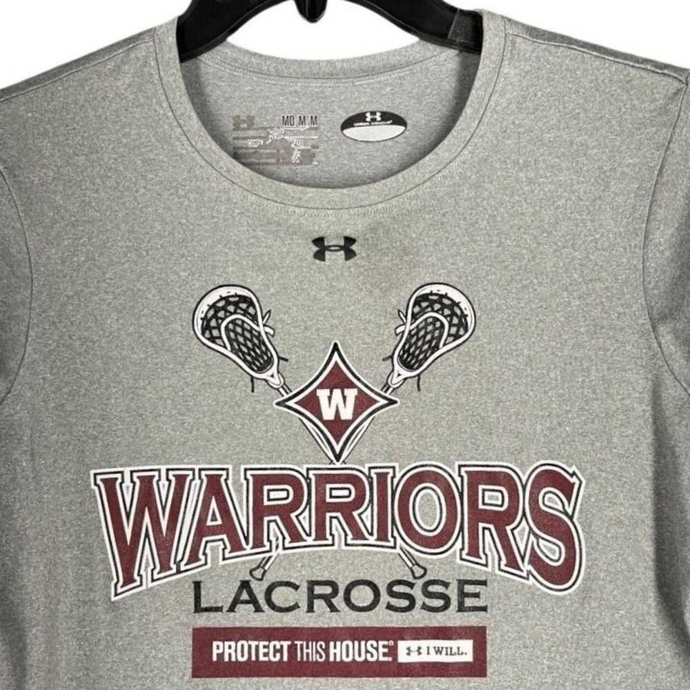 Warriors Under Armour Lacrosse Shirt Womens M Gray Graphic Tee Short Sleeve Gym